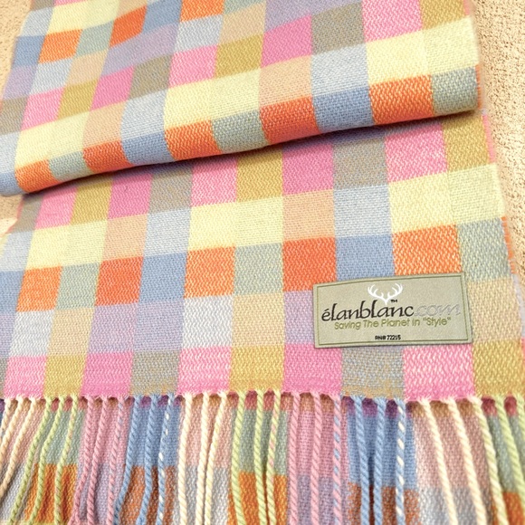 Elan Blanc • Jane Block Pastel Multicolor Plaid Scarf - Picture 4 of 4